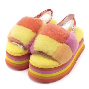 UGG Disco Checker Platform Slides in Dyed Lambswool